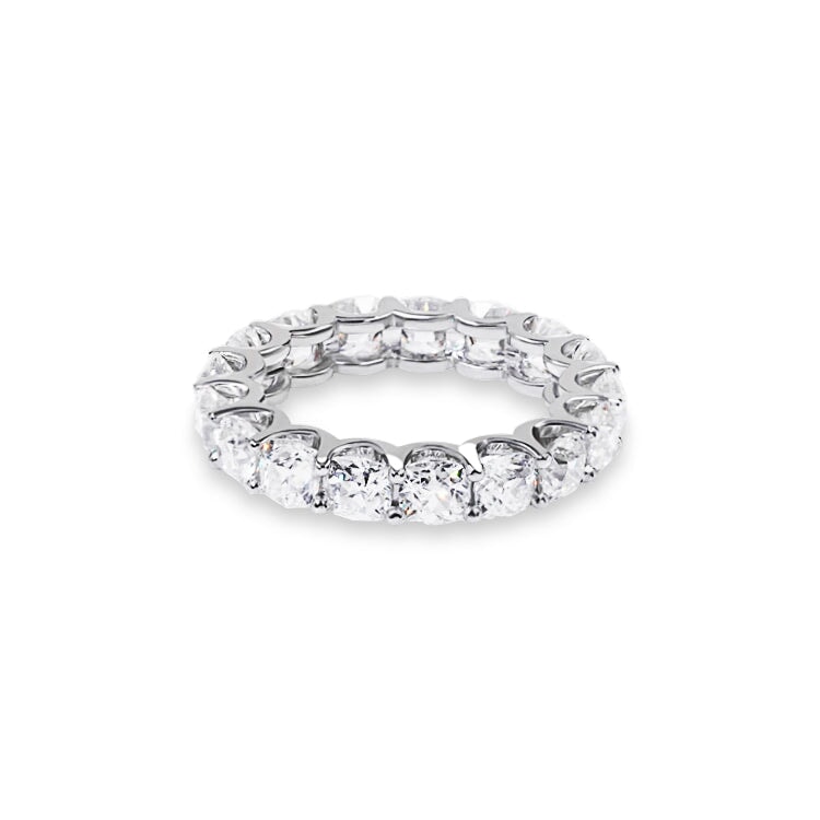 Everspark January Platinum eternity wedding ring with 4mm cushion cut moissanite - front view