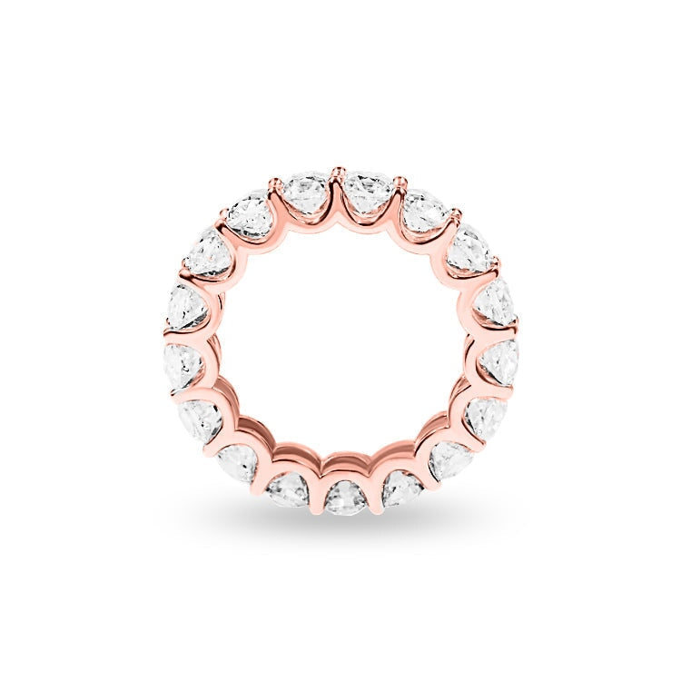 Everspark January Rose eternity wedding ring with 4mm cushion cut moissanite - side profile view