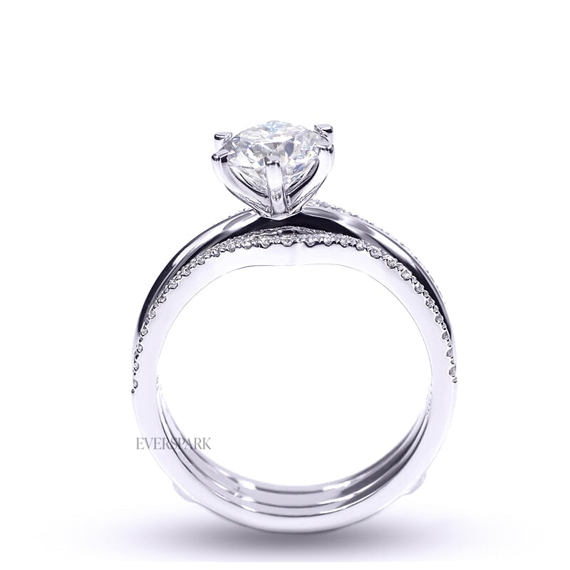 Serena Wedding Ring Set - Solitaire Engagement Ring with Enhancer Wedding Ring, Various Centre Stone Sizes Available in Platinum 950 - side profile view