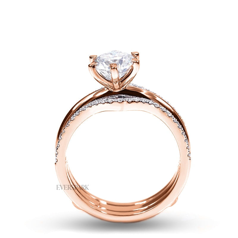 Serena Wedding Ring Set - Solitaire Engagement Ring with Enhancer Wedding Ring, Various Centre Stone Sizes Available in 18k Rose Gold - side profile view