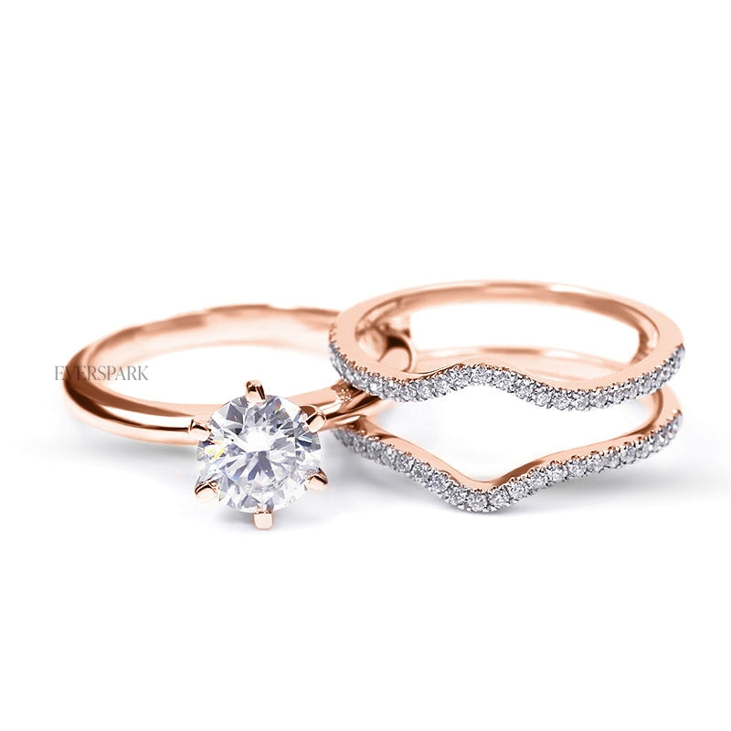 Serena Wedding Ring Set - Solitaire Engagement Ring with Enhancer Wedding Ring, Various Centre Stone Sizes Available in 18k Rose Gold - ring set separated from front