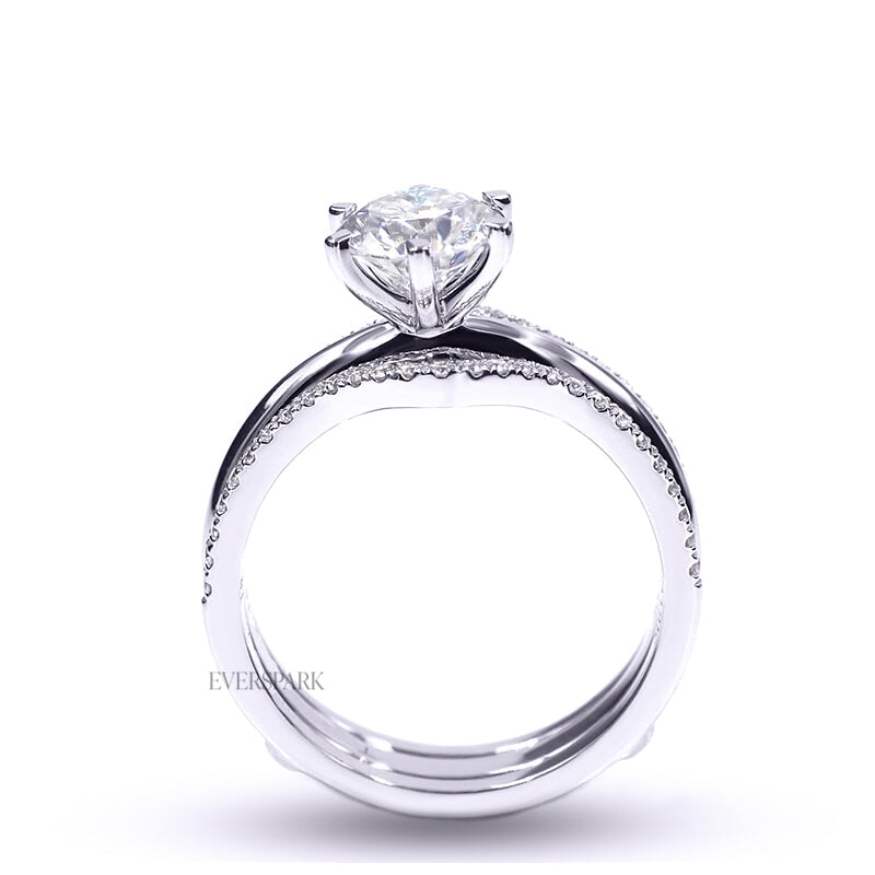 Serena Wedding Ring Set - Solitaire Engagement Ring with Enhancer Wedding Ring, Various Centre Stone Sizes Available in 18k White Gold - side profile view